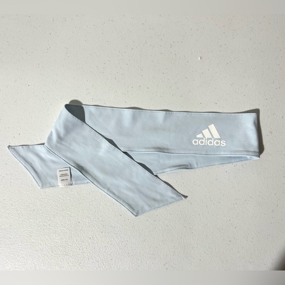 Adidas Alphaskin Tie Headband. Unisex OSFM. NWOT Light Blue White Logo B2 - Picture 2 of 7